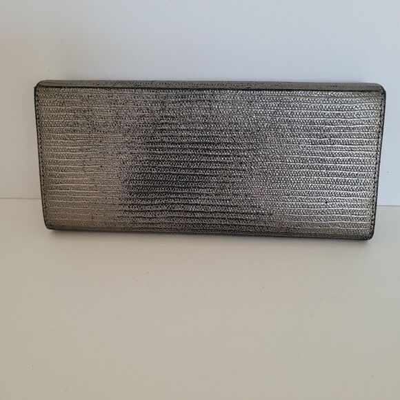 Nina Ricci Vintage Leather Long Wallet Metalic Silver Envelope Designer - Picture 2 of 9